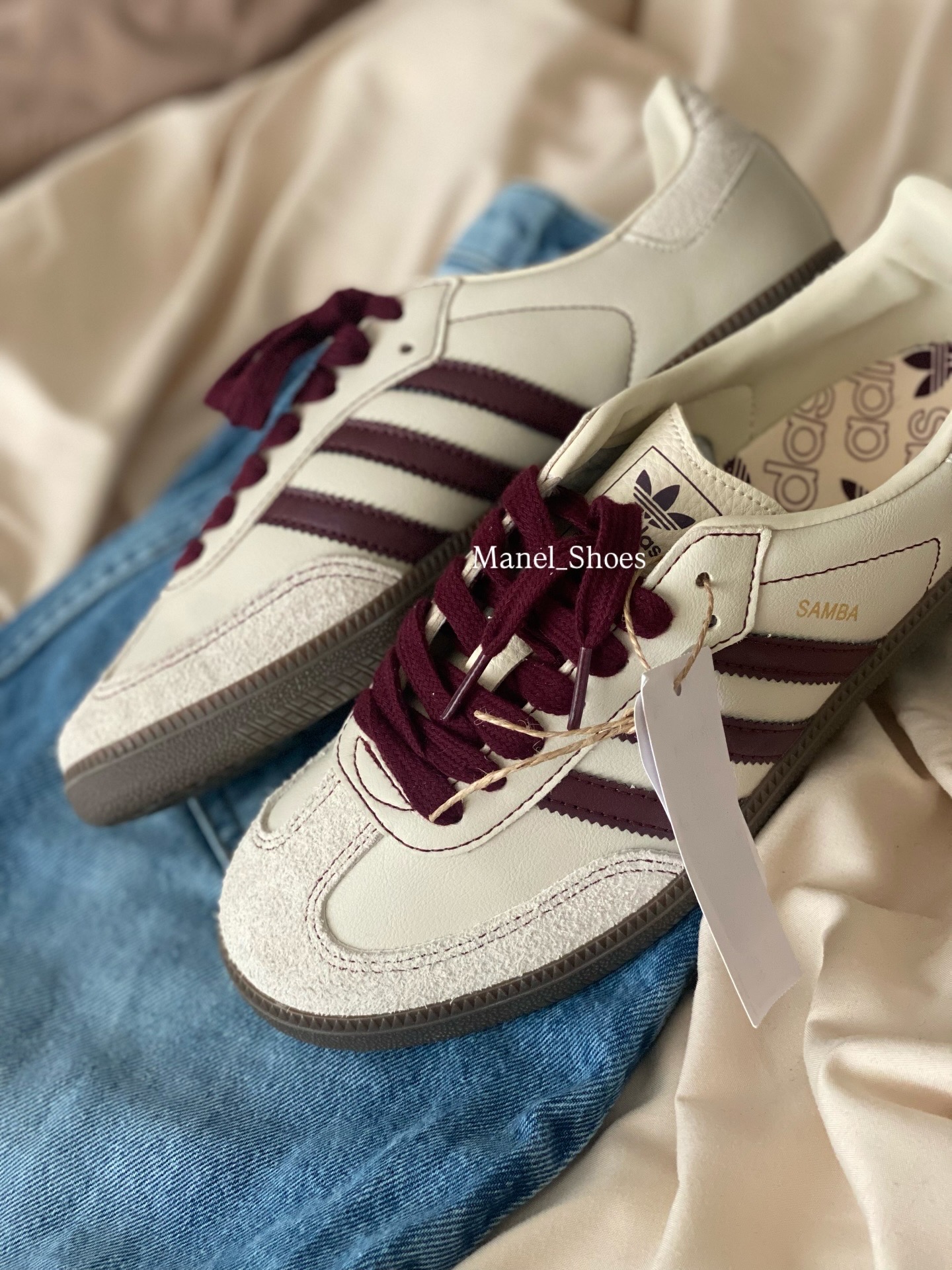 adidas Samba Wonder White Maroon 2 سامبا کرم زرشکی
