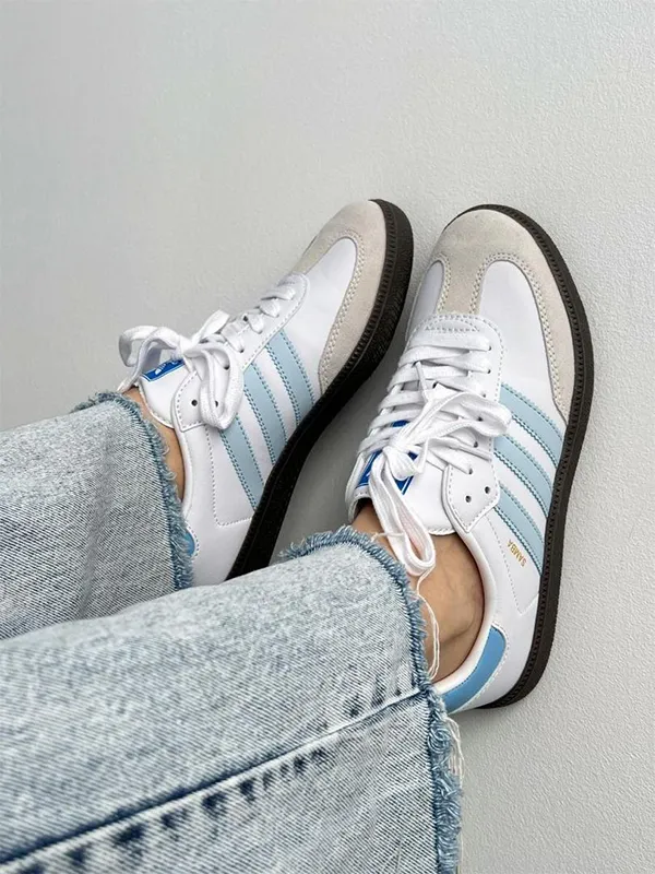 adidas samba white and light blue4 کتونی آدیداس سامبا سفید آبی روشن